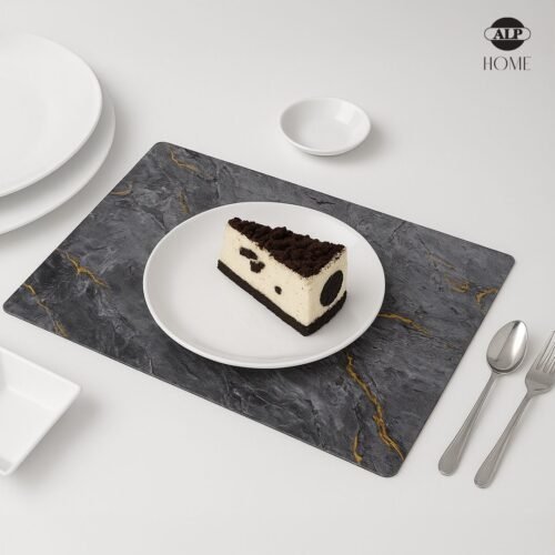 Premium Double-Sided Dining Table Mats – Grey-Golden, 45×30 cm, 2mm (Pack of 6)