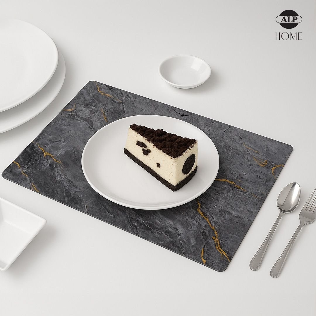 Premium Double-Sided Dining Table Mats – Grey-Golden, 45×30 cm, 2mm (Pack of 6)