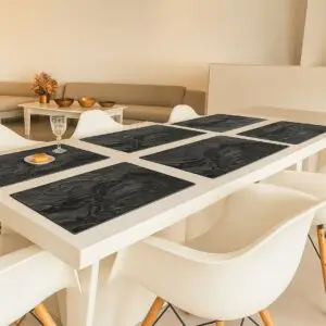 Premium Reversible ABS Table Placemats – Marble & Grey-Silver, Pack of 6