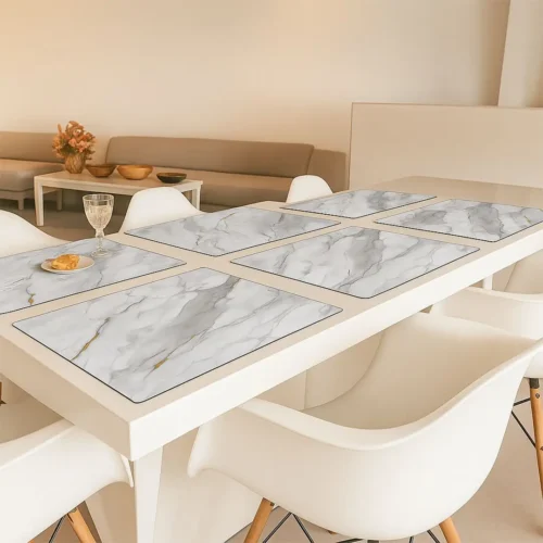 Premium Double-Sided Dining Table Mats – White-Golden, 45×30 cm, 2mm (Pack of 6)