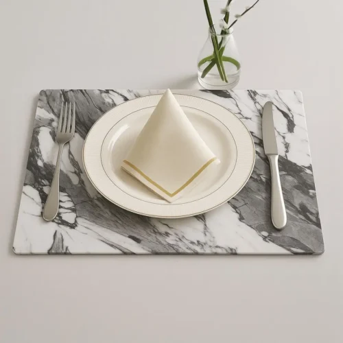 Premium Reversible ABS Table Placemats – Marble & White-Silver, Pack of 6