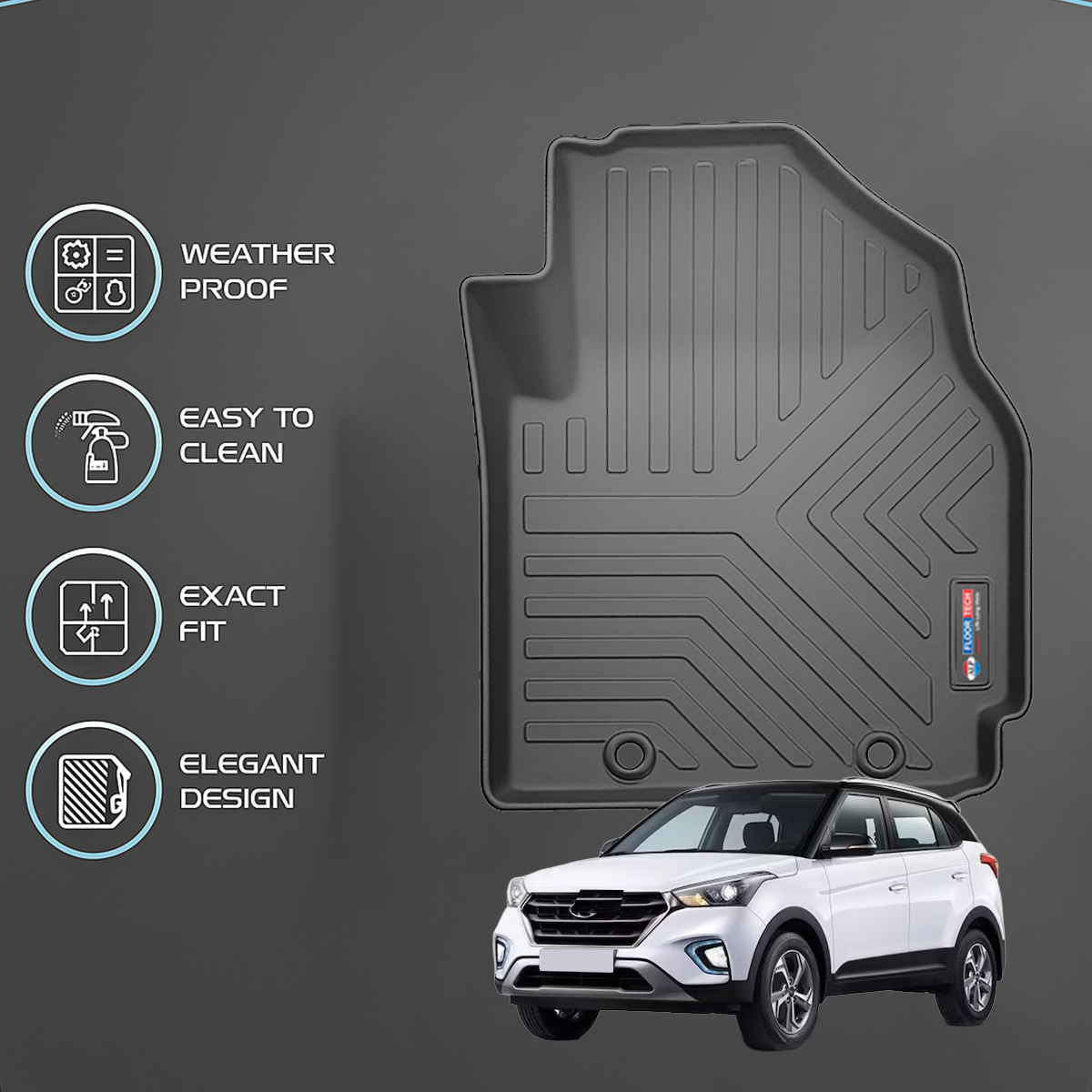 heavy duty 3d black car floor mats for creta 2020 (set of 3) heavy duty 3d black car floor mats for creta 2020 (set of 3)