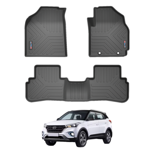 heavy duty 3d black car floor mats for creta 2020 (set of 3)