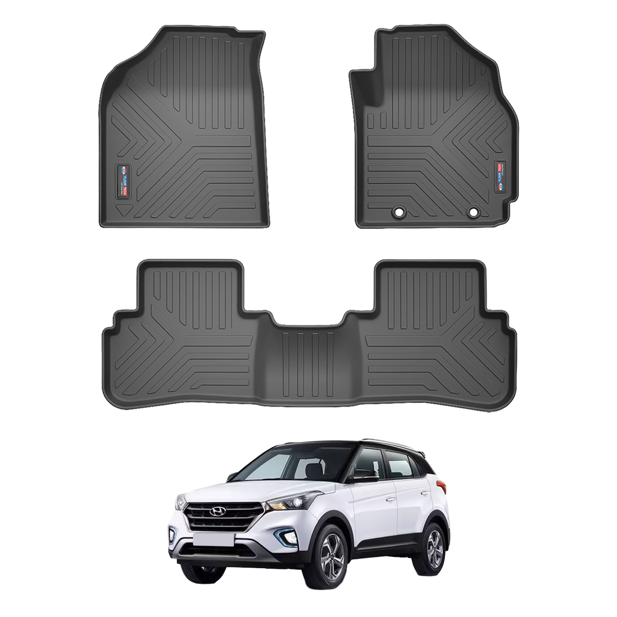 heavy duty 3d black car floor mats for creta 2020 (set of 3) heavy duty 3d black car floor mats for creta 2020 (set of 3)