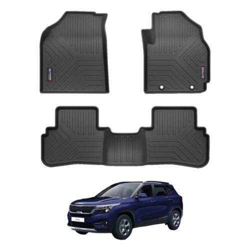 heavy duty 3d black car floor mats for kia seltos 2019 (set of 3)